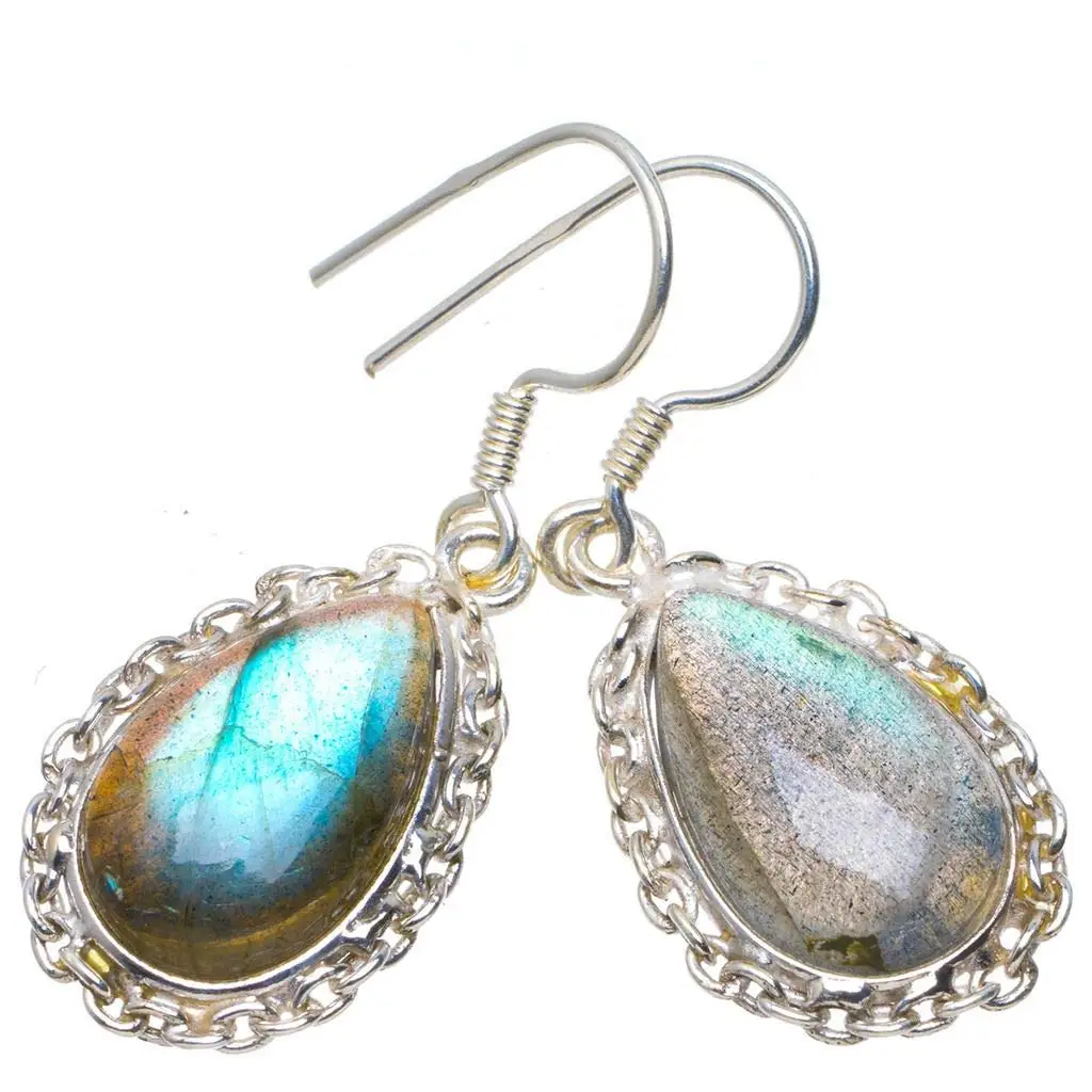 

StarGems® Natural Blue Fire Labradorite Handmade Unique 925 Sterling Silver Earrings 1.5" A4442