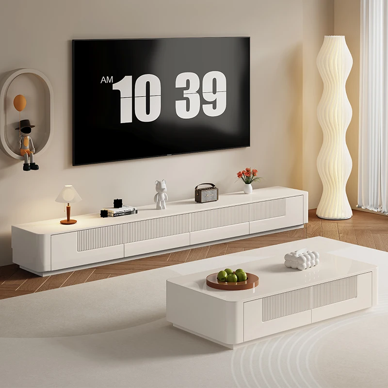 

Cream wind TV cabinet coffee table combination living room 2025 new household small apartment white simple solid wood floor