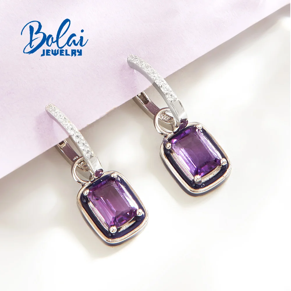 

925 Sterling silver amethyst earring blue enamel oct5*7mm natural gemstone fine jewelry for girls fashion Look nice gift