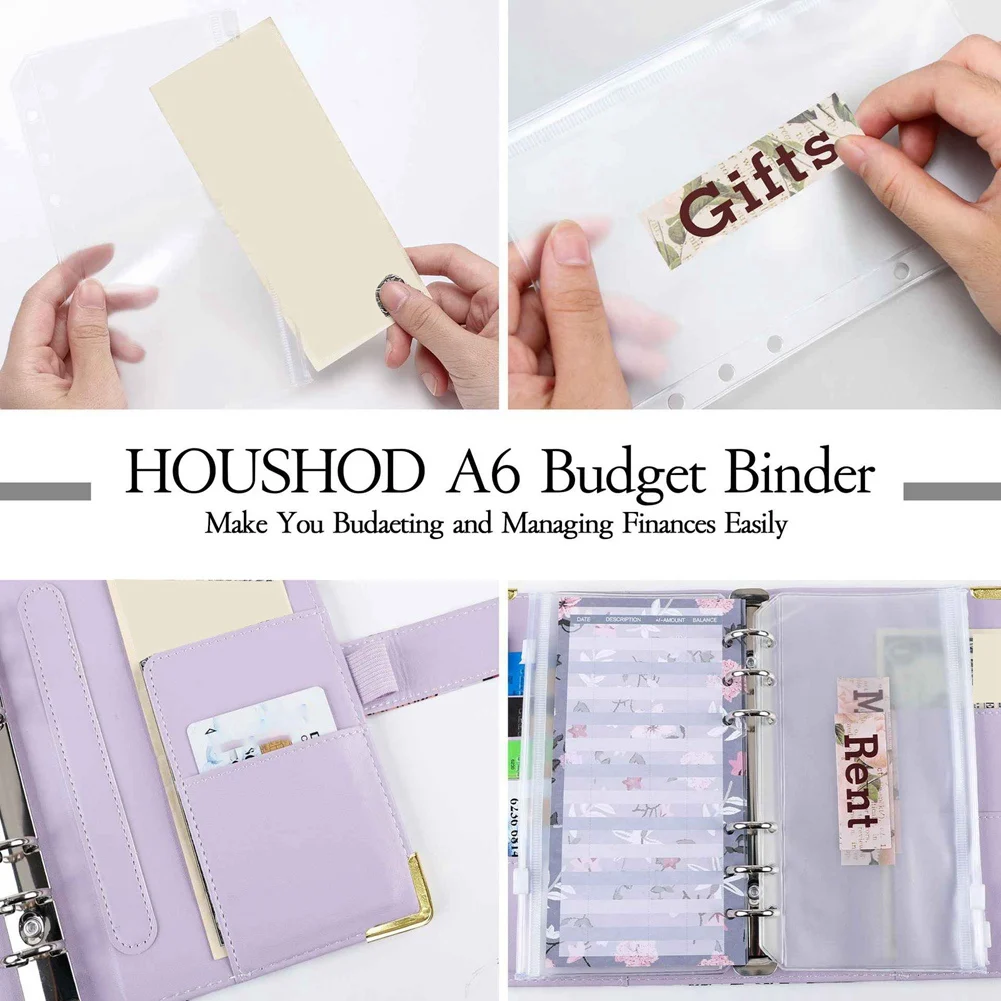 ซองซิปสมุดแพลนเนอร์ลายนูนรูปผีเสื้อ A6ซองเงินสดออแกไนเซอร์จัดงบประมาณสำหรับเงินสดสีม่วง
