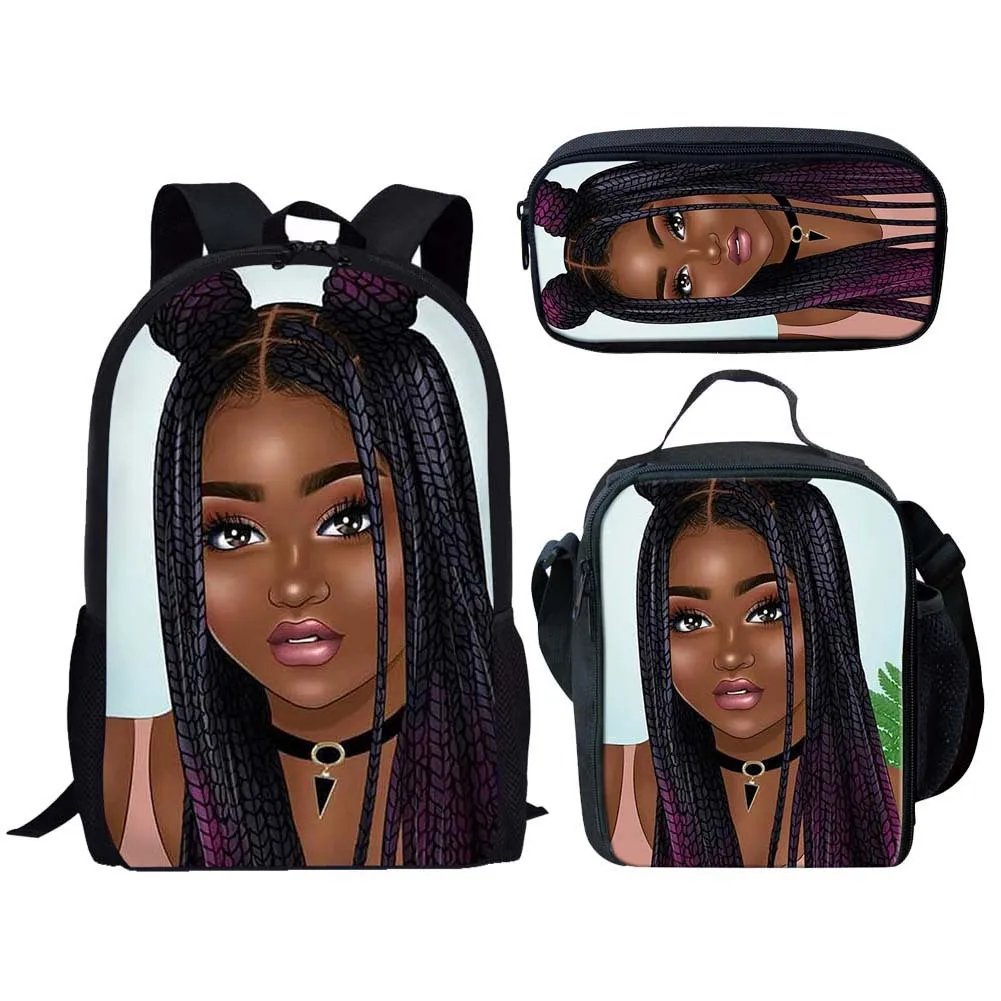 Popular Cartoon Funny African Girls 3D Print 3pcs/Set pupil School Bags Laptop Daypack Backpack Lunch bag Pencil Case