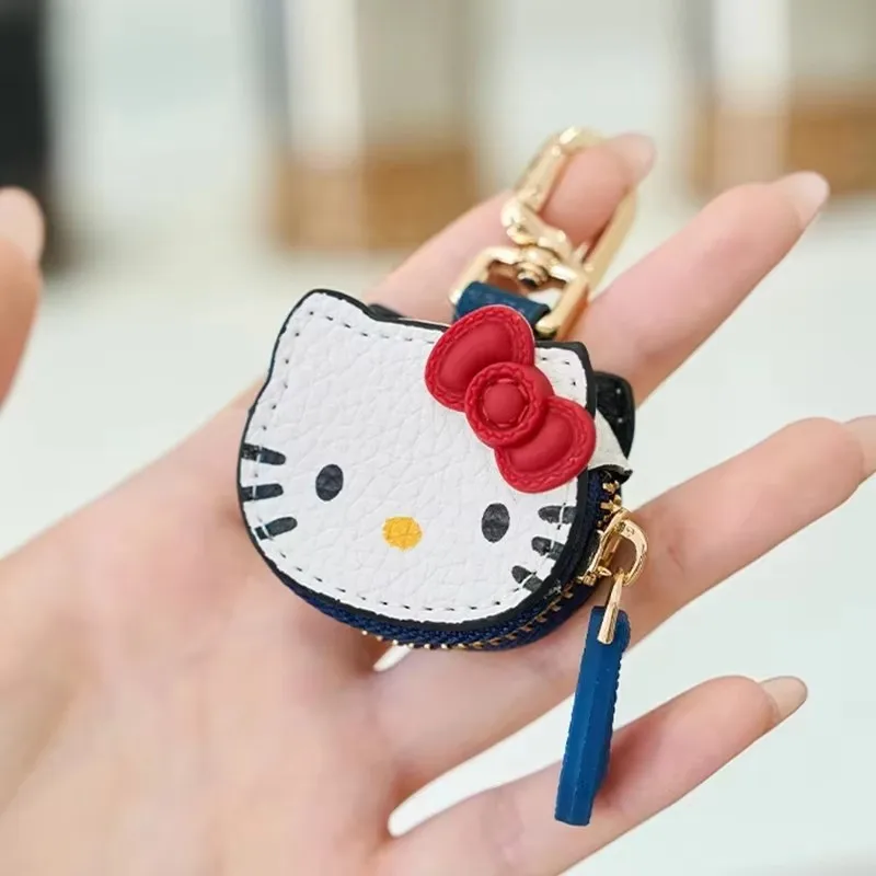 Chaveiro de Couro Hello Kitty, Porta-Moedas, Fone de Ouvido, Carteira Mini Multifuncional, Pingente de Bolsa de Desenho Animado, Acessórios de Moda para o Dia a Dia