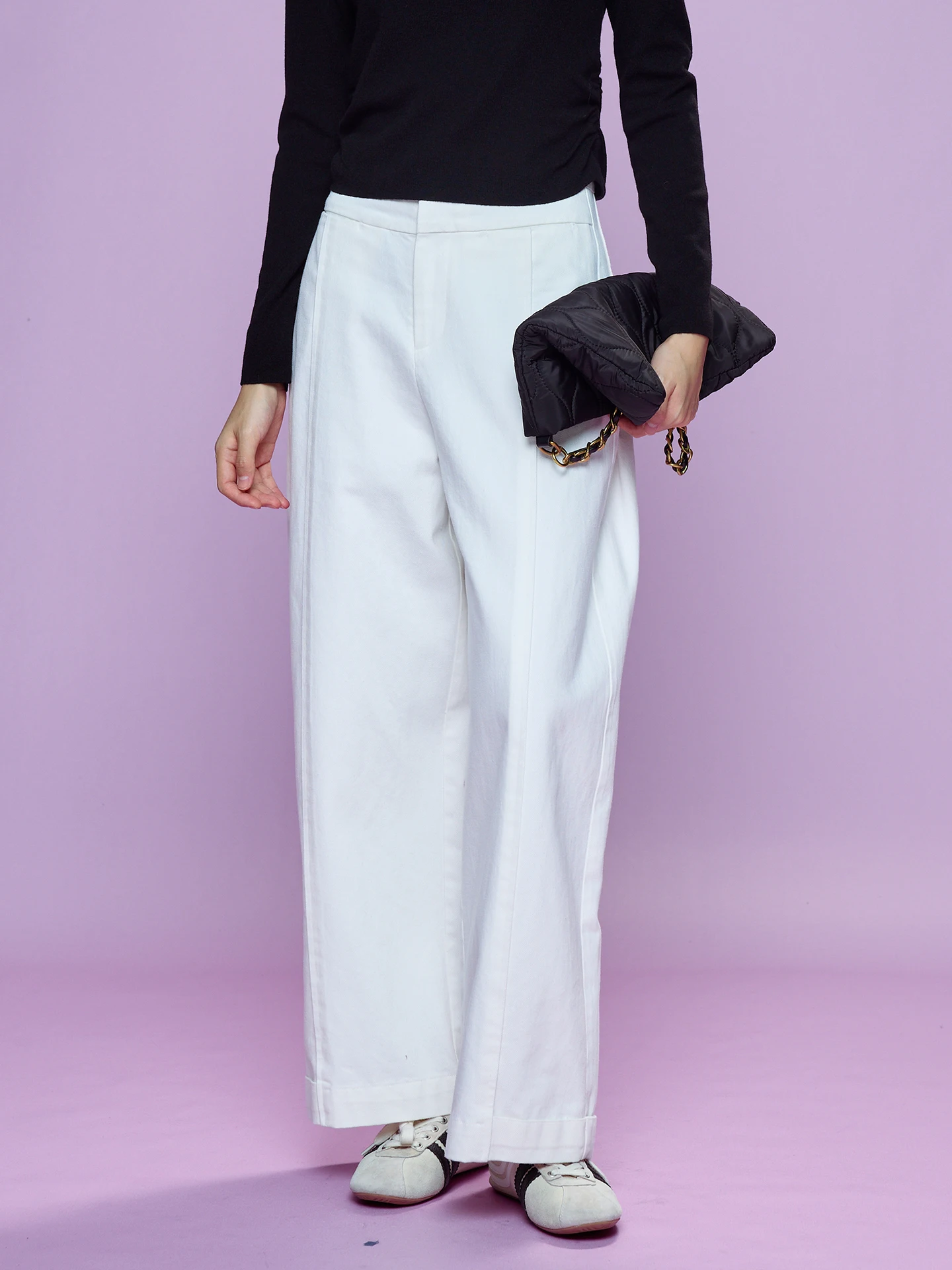 

Женские брюки Fay-Fayee с высокой талией и широкими штанинами, чисто белые, летние, новый стиль, повседневные, для офиса, из хлопка, эластичные, на молнии