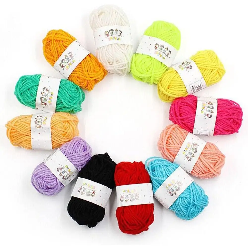 12Pcs Handmade Knitting Acrylic Yarn Soft Multicolored Wool Crochet Yarn Kids Crafts Yarn Ball Beginners