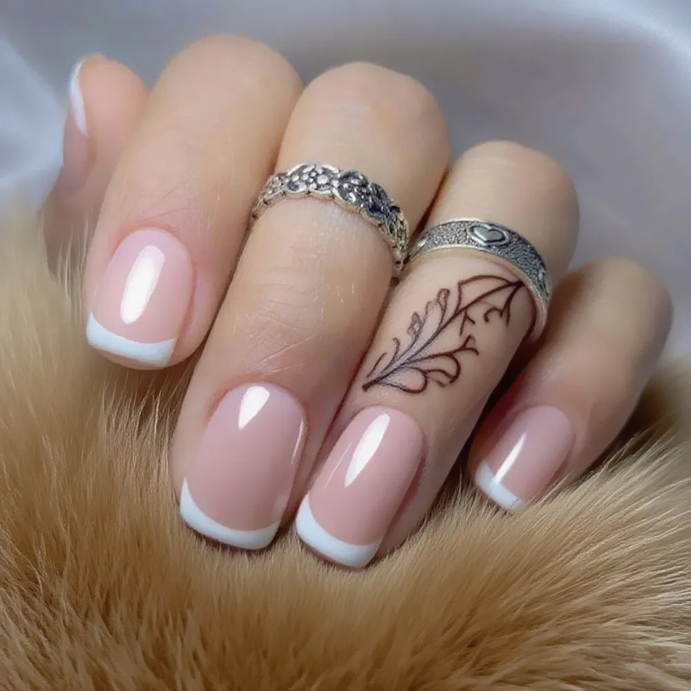 

Capsules Ongles Pose Americaine Uñas Postisas French Tip Press Ons Acrylic Fake Nails Woman DIY Finger Manicure Accessory