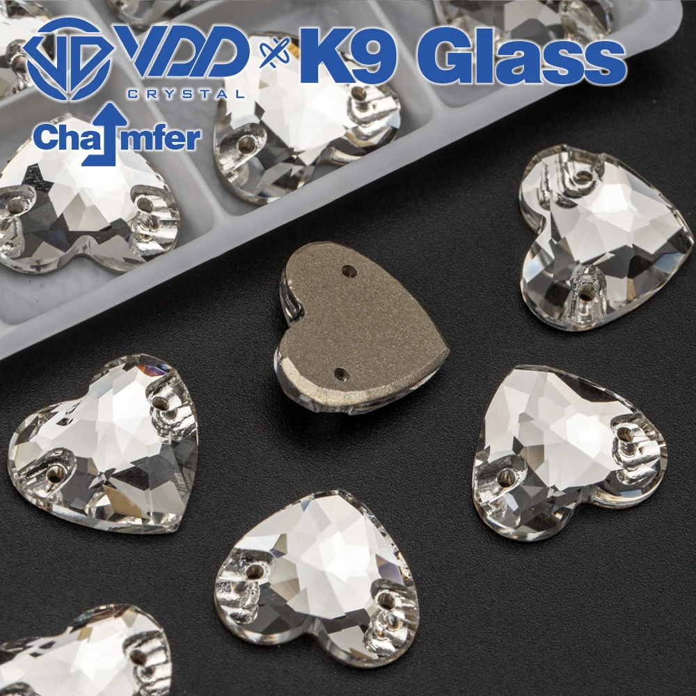 VDD Heart High Quality K9 Glass Sew On Rhinestones Sewing Clear Crystals Flat Back Stones For Clothes Accessories Wedding Dress