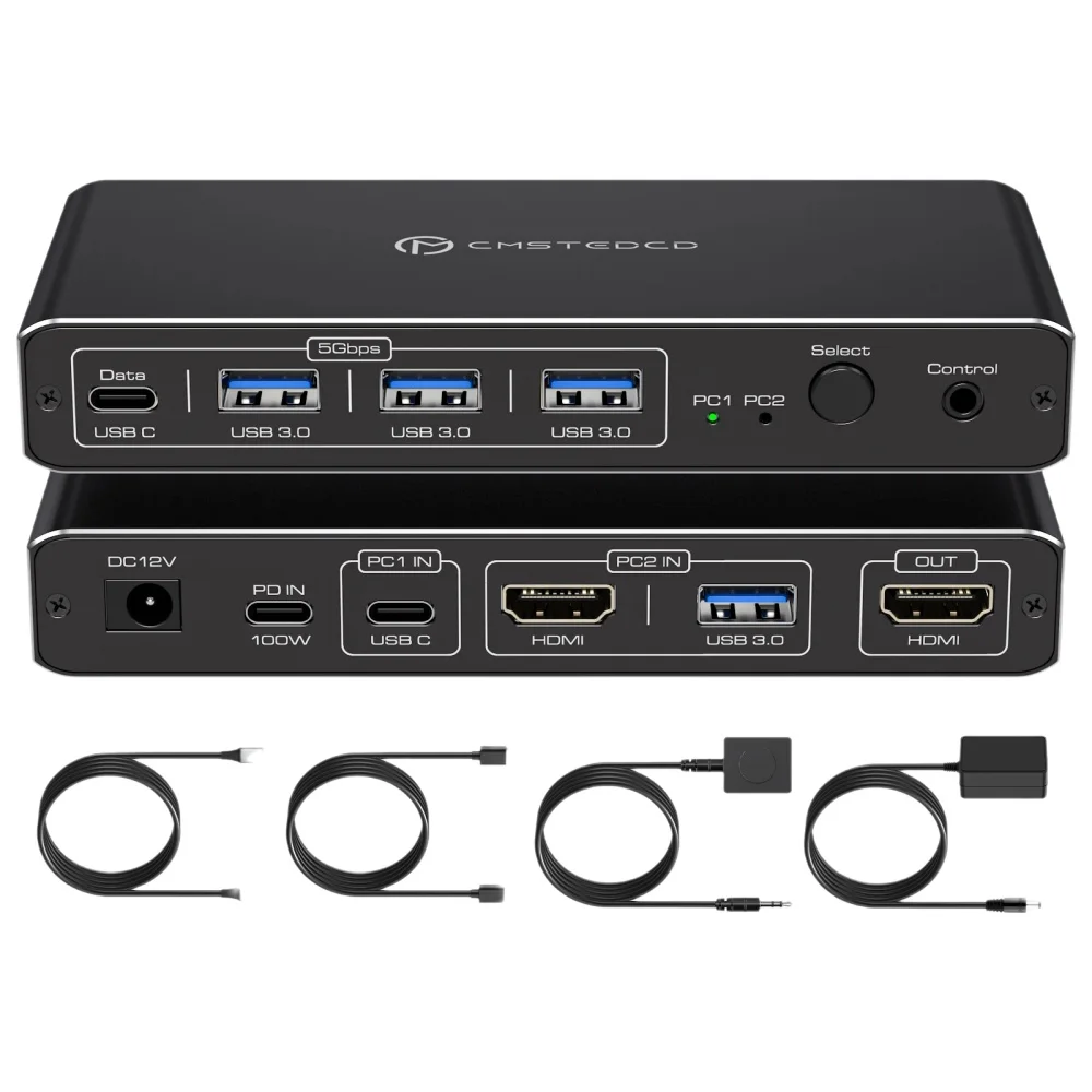 Commutateur KVM 1 moniteur 2 pièces 4K @ 60Hz USB C HDMI commutateur KVM 2 ports pour 1 ordinateur portable 1 ordinateur de bureau partagé 1 moniteur clavier souris imprimante