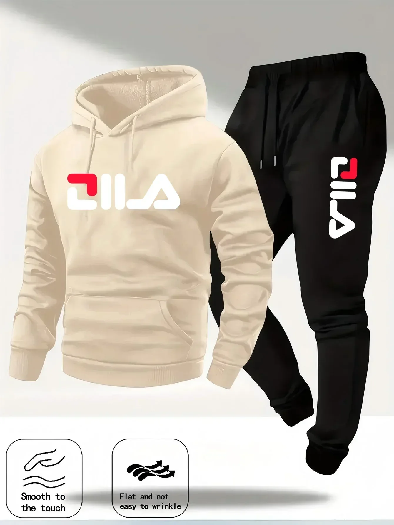 Immagine 3: Completo Casual da Uomo Primavera e Autunno 2026, Felpa con Cappuccio e Pantaloni da Tuta 2-in-1, Completo Comodo Adatto sia per Uomini che per Donne