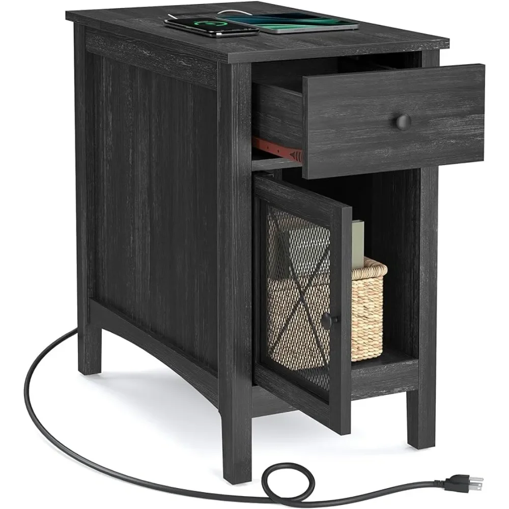 

With Storage Cabinet Bedside Tables Magazine Rack Furniture Bedroom for Living Room End Table With USB Ports and Outlets Drawer