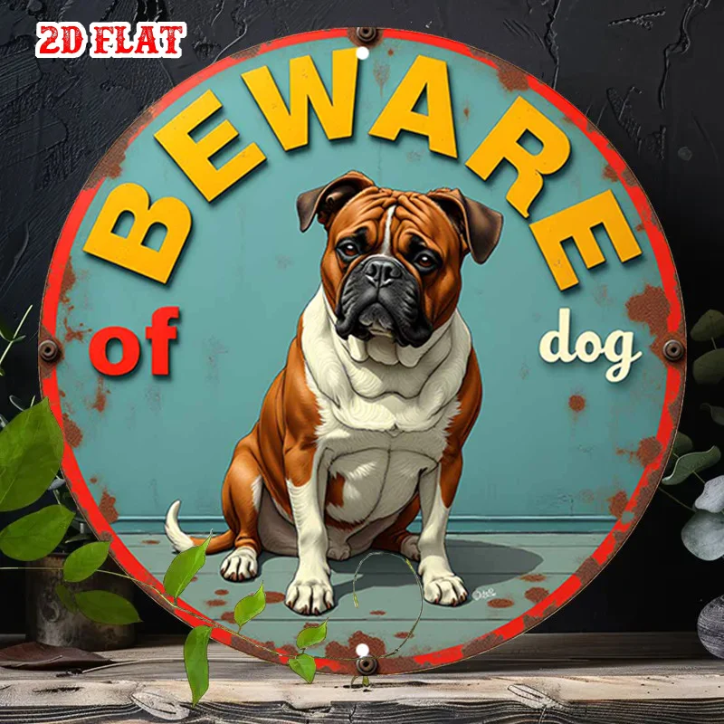 2D Flat 1pc  Style Aluminum Metal  Sign, Beware Sign Round Aluminum Sign, Pet Warning 7.87X7.87 Round Aluminum Sign -