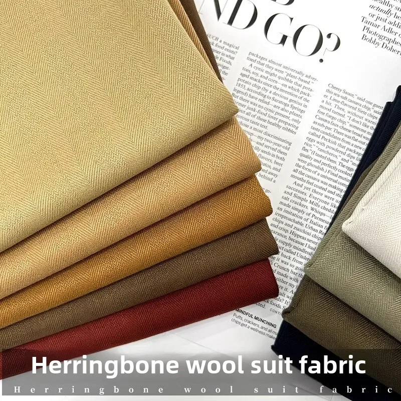 Herringbone Pattern Retro Wool Blended Suit Fabric Casual Business British Suit Professional Skirt Fabric Micro-elastic Thick