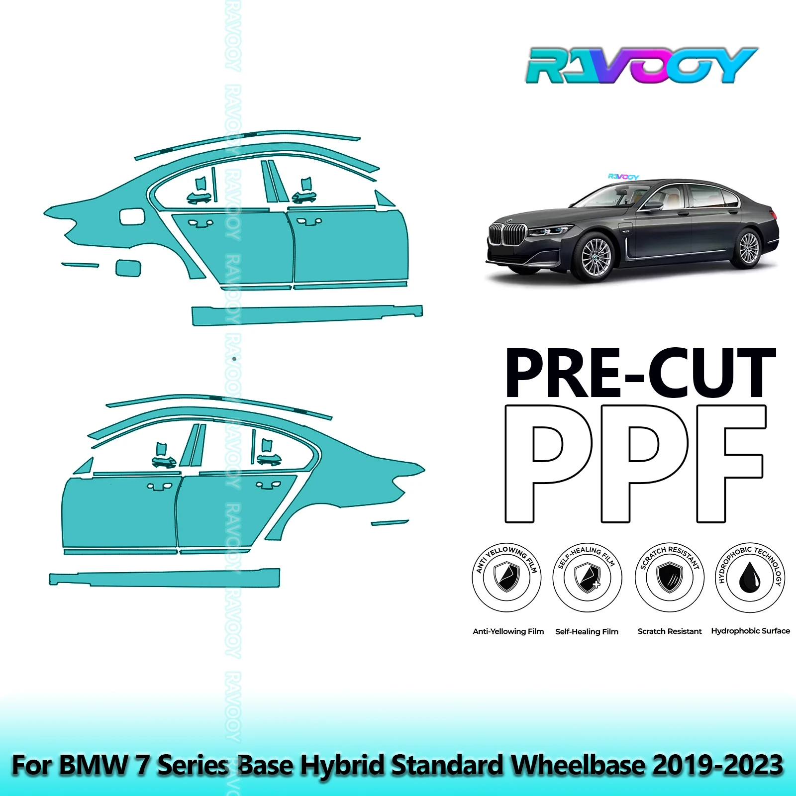 

For BMW 7 Series Base Hybrid Standard Wheelbase 2019-2023 8.5mil Pre-Cut PPF Door & A/B Pillar Kit TPU Paint Protection Film Set