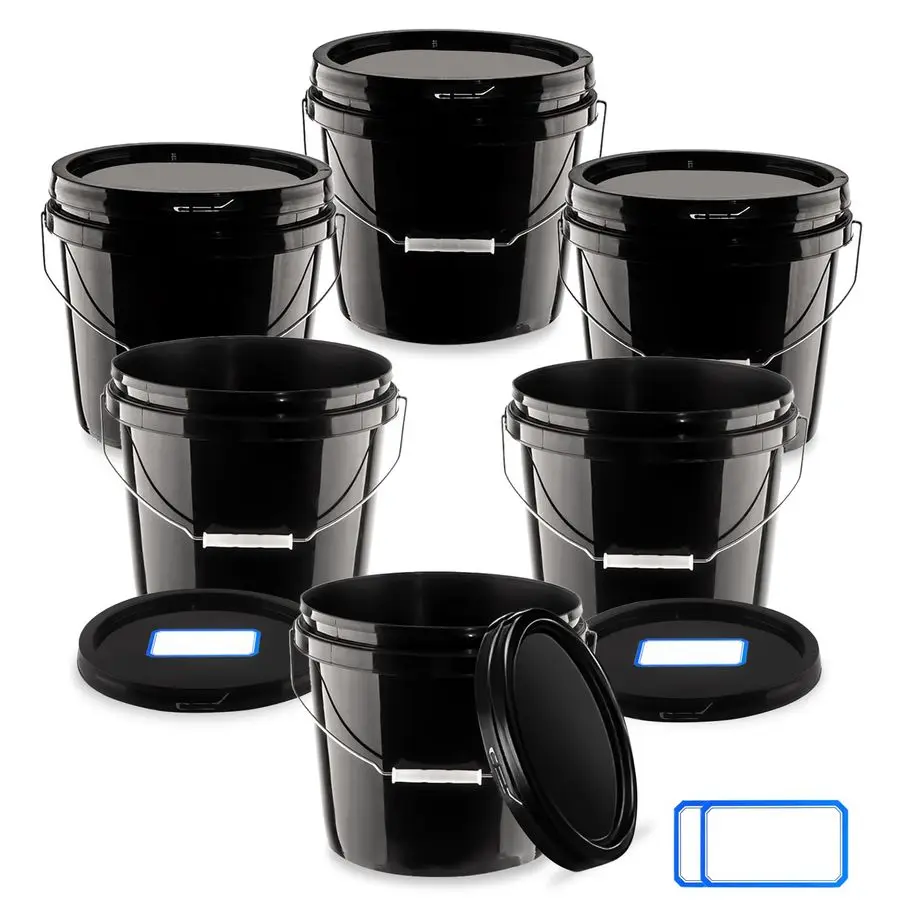 

Pcs 2 Gallon Black Bucket with Lid and Handle, Large Plastic Storage Paint Pail Brine, Fermenting for Beer, Wine or Any Other Fe