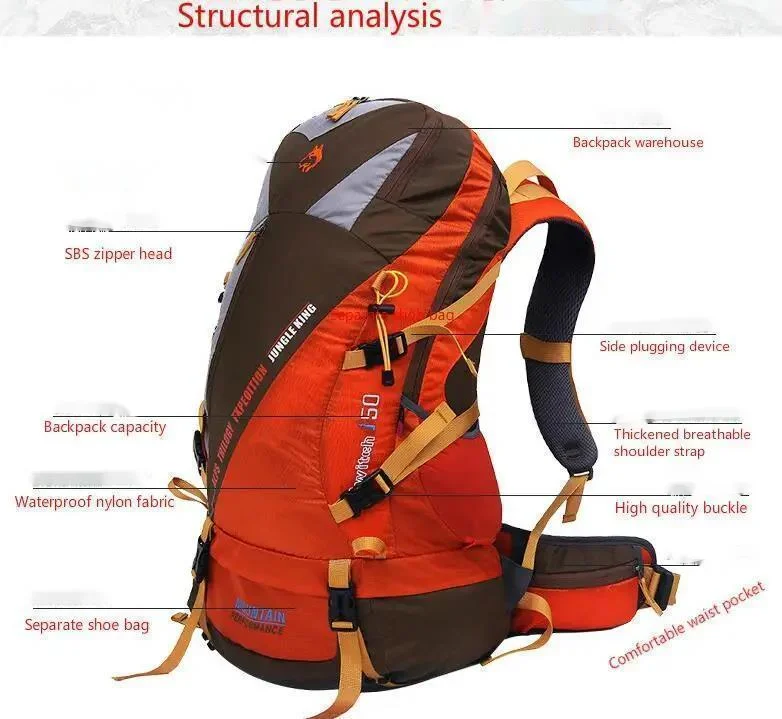 50Lmountaineering backpack lightweight nylon backpack outdoor professional hiking  travel camping sports bag