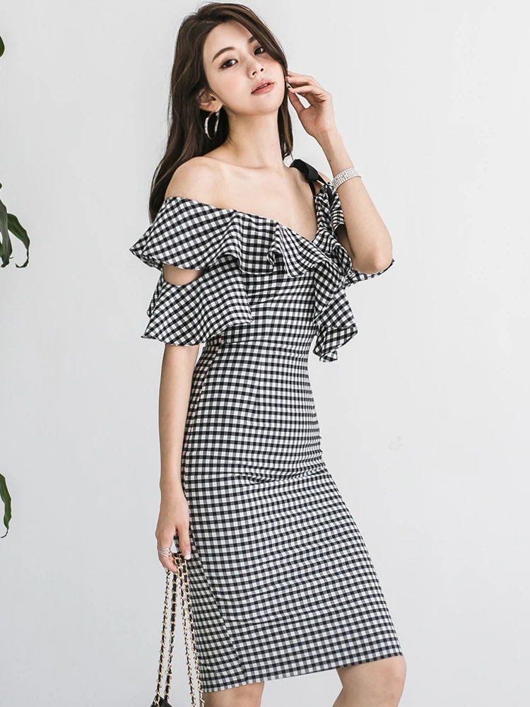 Mode Elegante Süße Frauen Abendkleid Chic Slip Strap Rüschen Sexy Diagonal Kragen Schlank Midi Robe Party Club Mujer Vestidos