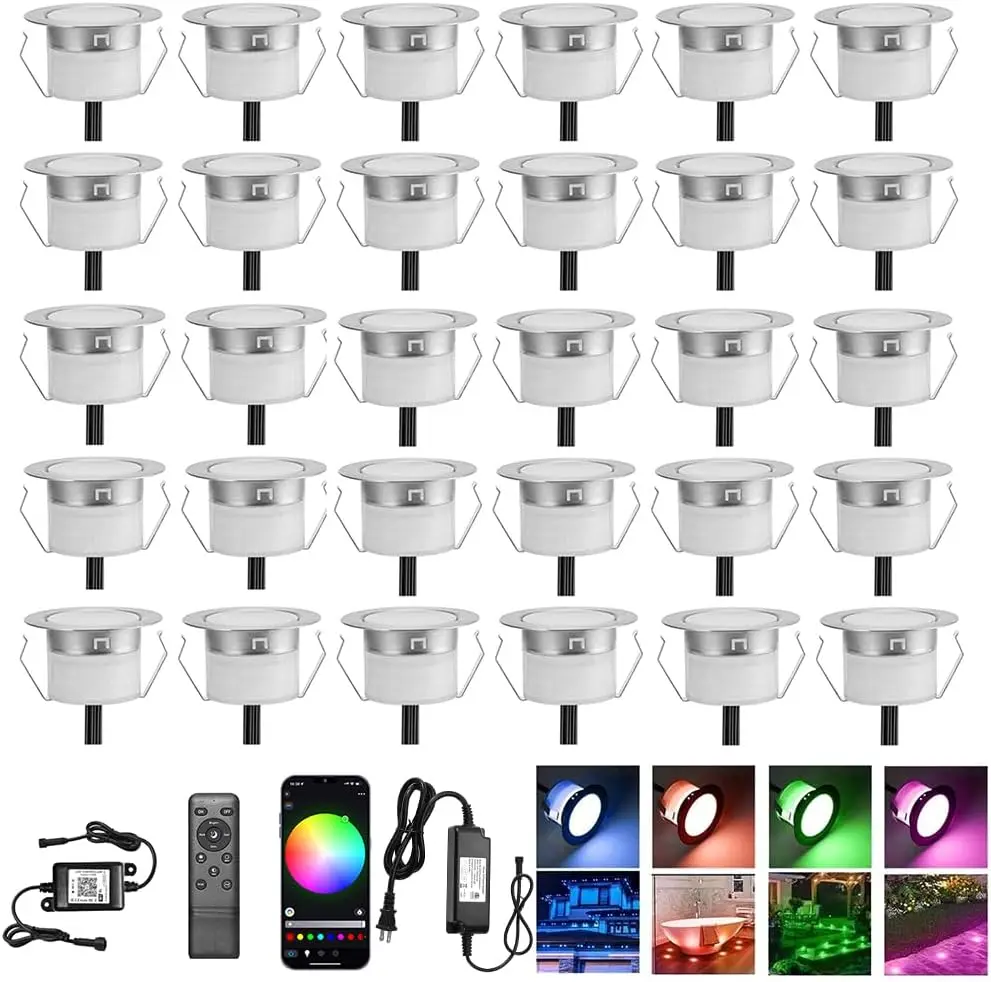 

Smart WiFi LED Deck Lights 30 Pack, APP Control RGB Outdoor Lighting for Patio Steps Landscape