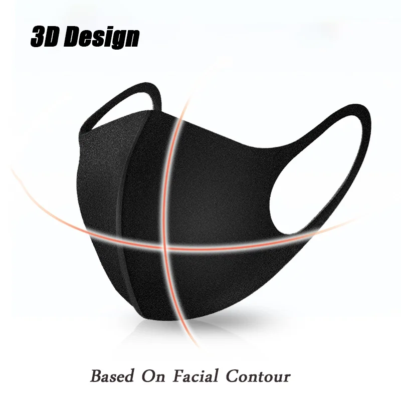 3/6/9/12 pcs Sponge Masks Mouth Face Mask Fashion Respirator Washable Reusable Mask Black For Adult Child