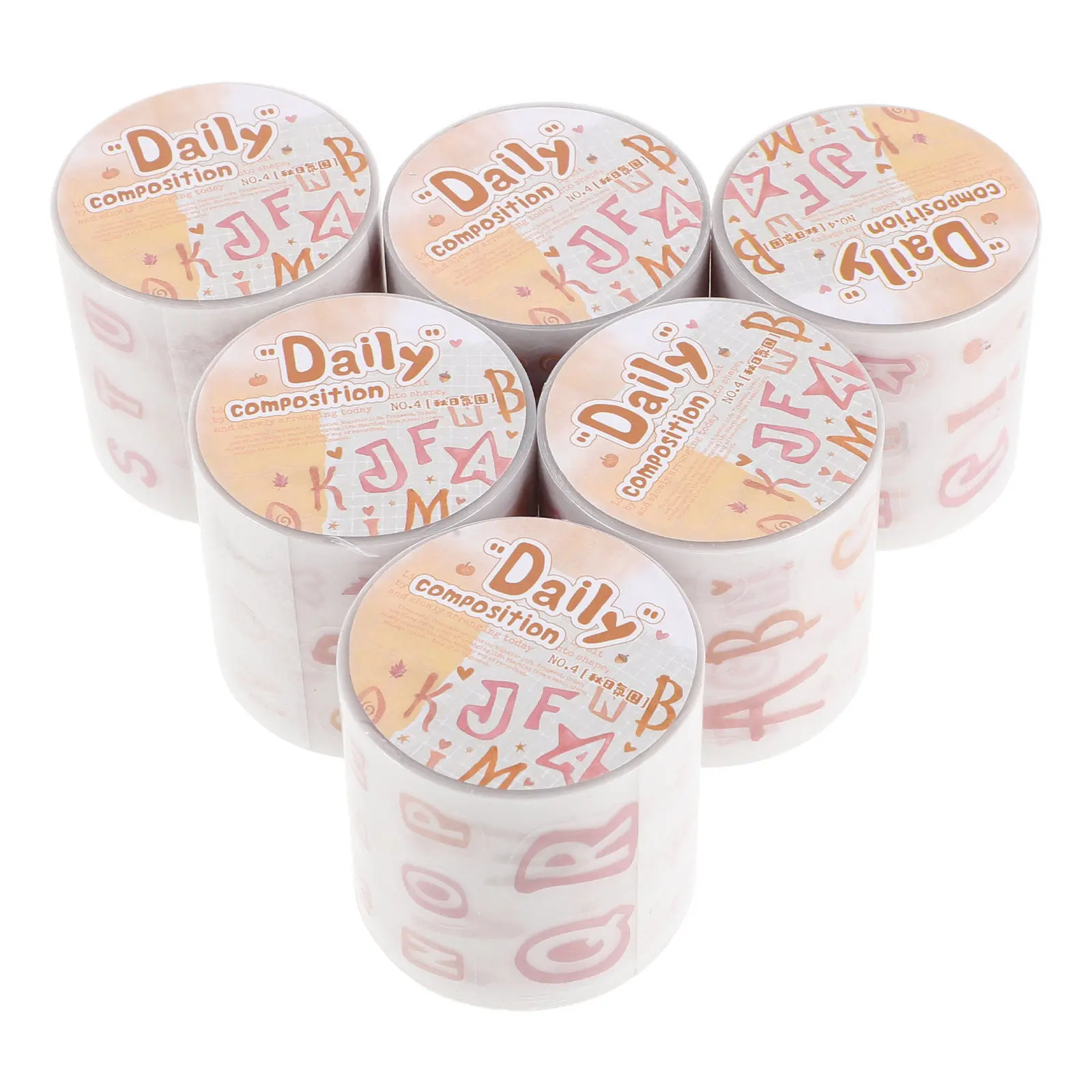 6 Rolls Sulfate Paper Washi Tape Gradient Alphabet Sticker for Scrapbooking Planner Journaling Craft Tape Letter Stickers