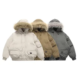 Men Winter Streetwear Loose Casual Fashion Cotton-padded Hooded Parkas Bomber Jacket Women Oversize Thicken Coat Outerwear