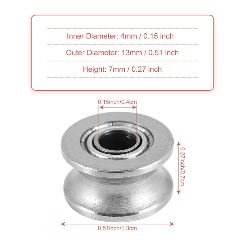 Hot 10Pcs U Groove Bearing U624ZZ Carbon Steel Durable V Groove Ball Bearing Pulley For Rail Track Linear Motion Systems