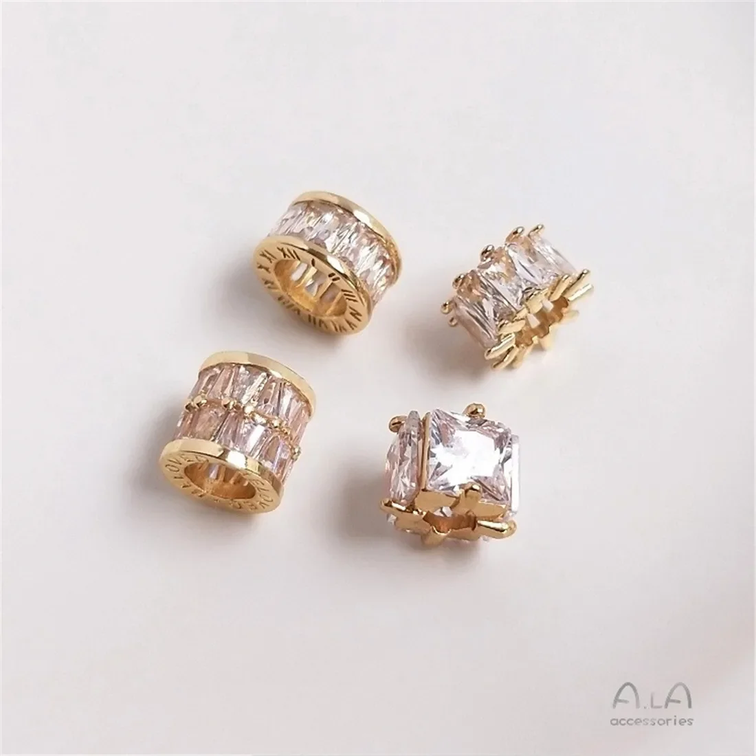 14K Gold-plated Micro-inlaid Zircon Bucket Bead Passepartout Pendant Handmade Diy Bracelet Charm Necklace with Bead Pendant D037