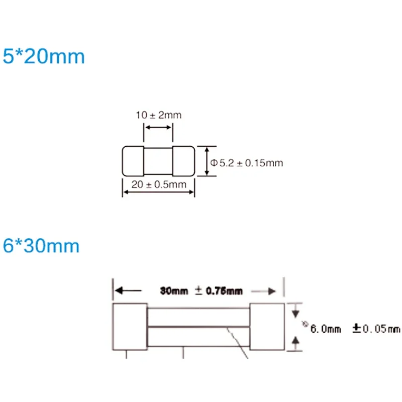 10 pz/lotto 5*20mm 6*30mm fusibili per tubi a soffiaggio rapido Mm 250V 0.1/0.2/0.3/0.5/1/2/3/4/5/6/8/10/15/20/25/30A AMP fusibile fusibile ceramico