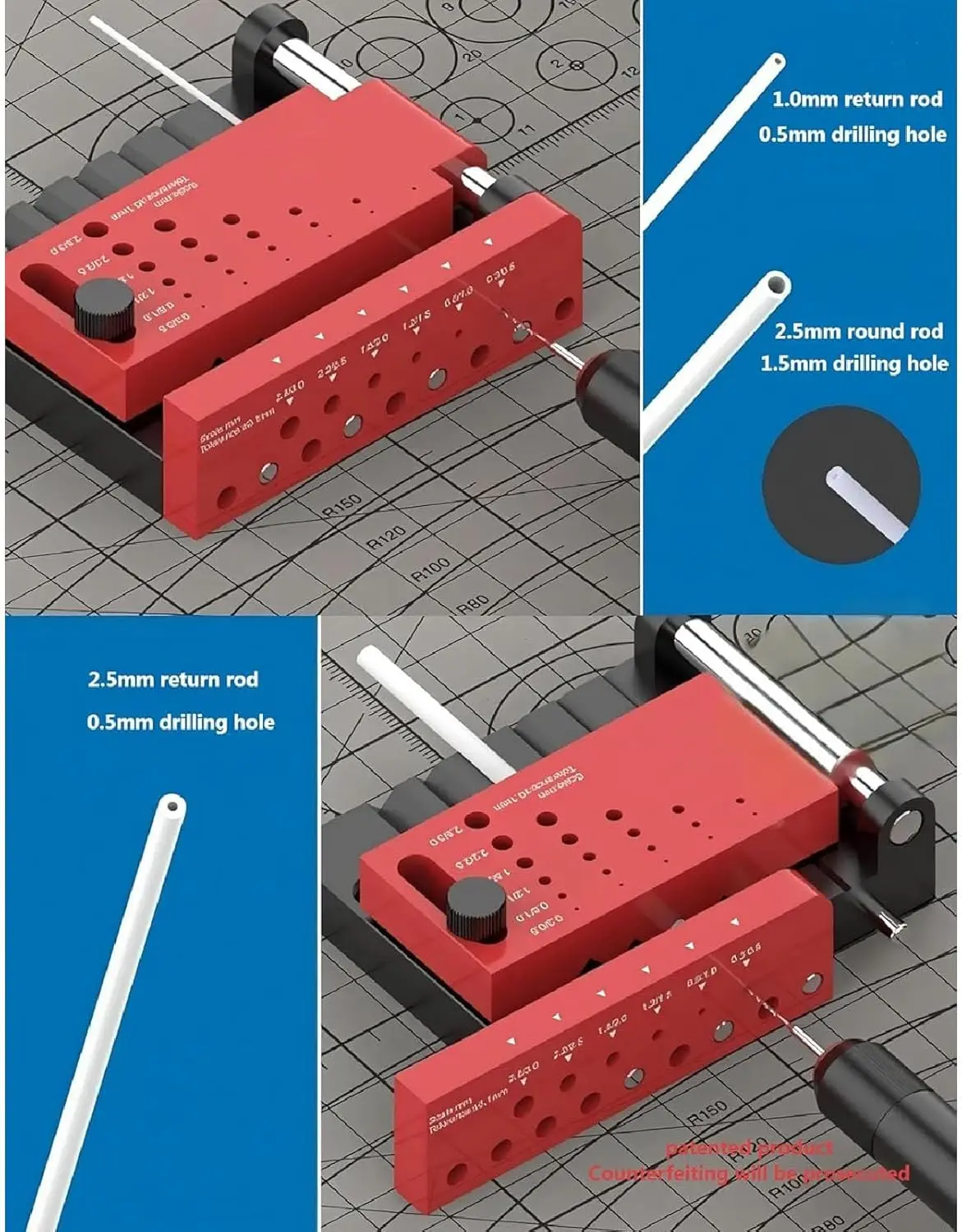 Kunststoff-Bohrlochpositionierer, Rundstab-Zentrierbohrvorrichtung für DIY-Hobby-Modellbau-Zubehör – Detail 5