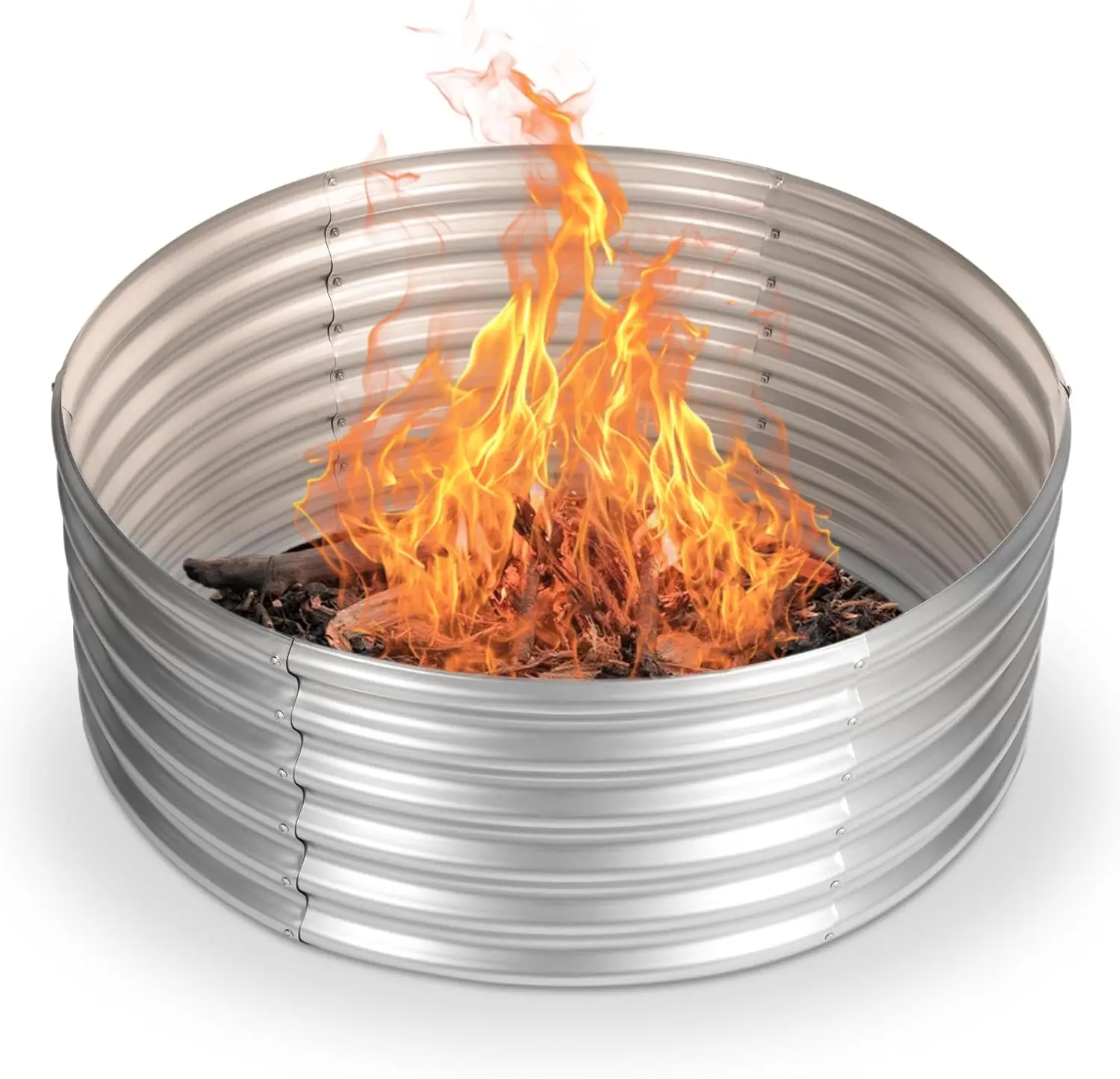 

Outdoor Fire Pit Ring 48 inch, Round Galvanized Fire Ring for Outside FirePit, Outdoor FirePits for Camping, Backyard, Silver