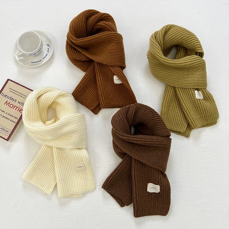 New Classic Retro Knitted Scarf Men Women Couple Korean Ins Thickened Soft Warm Solid Couple Scarves Thermal Muffler Male Female
