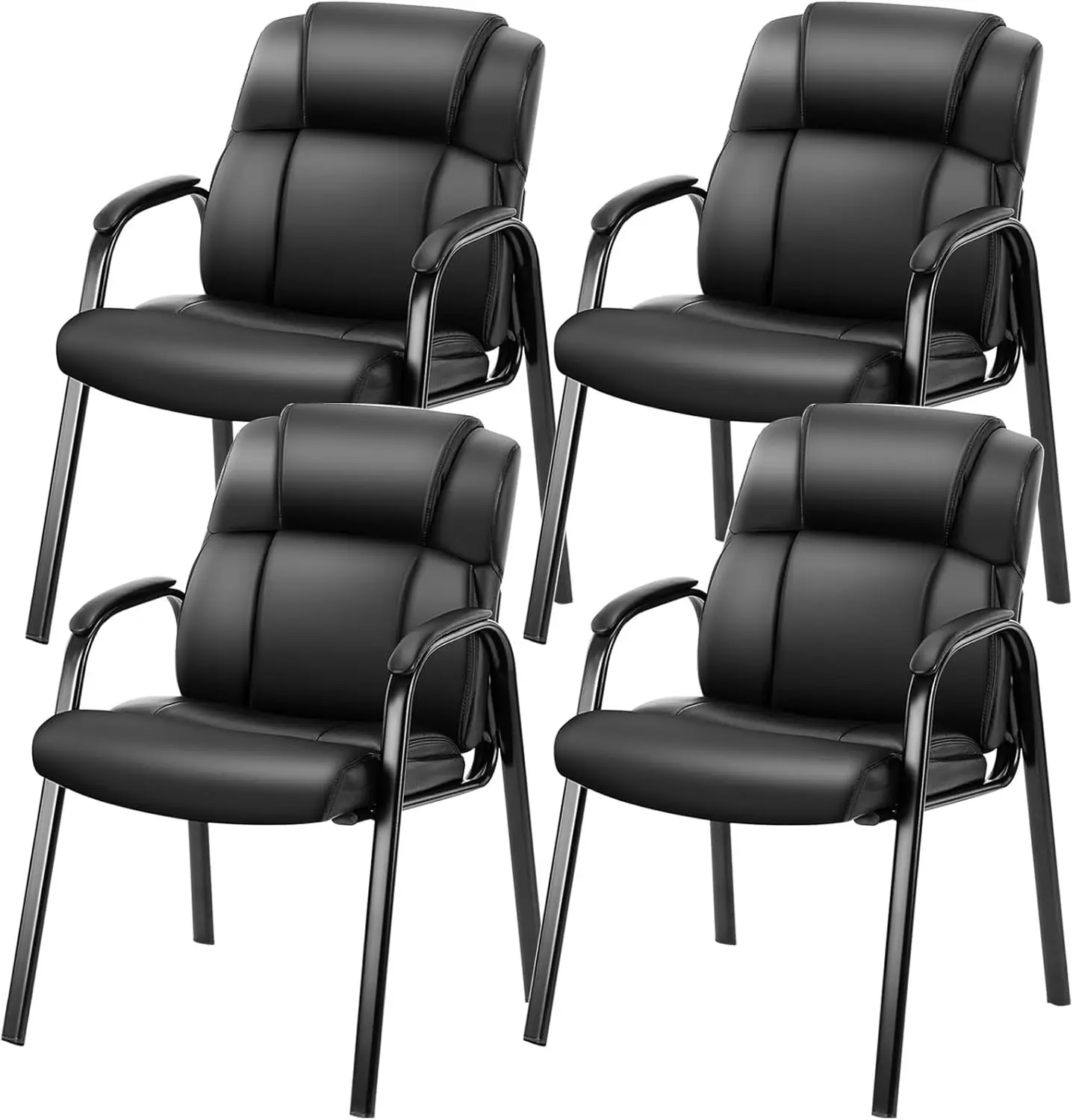 Leather Waiting Room Chairs with Padded Arms Set of 4 - Executive Office Reception Guest Chair No Wheels for Conference