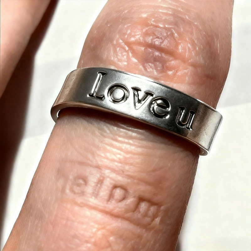 1/2 قطعة زوجين تصميم فريد من نوعه رسالة بصمة حلقة الحب U وأساعدني رسالة محفورة افتتاح خواتم للنساء الرجال افتتاح حلقة #1