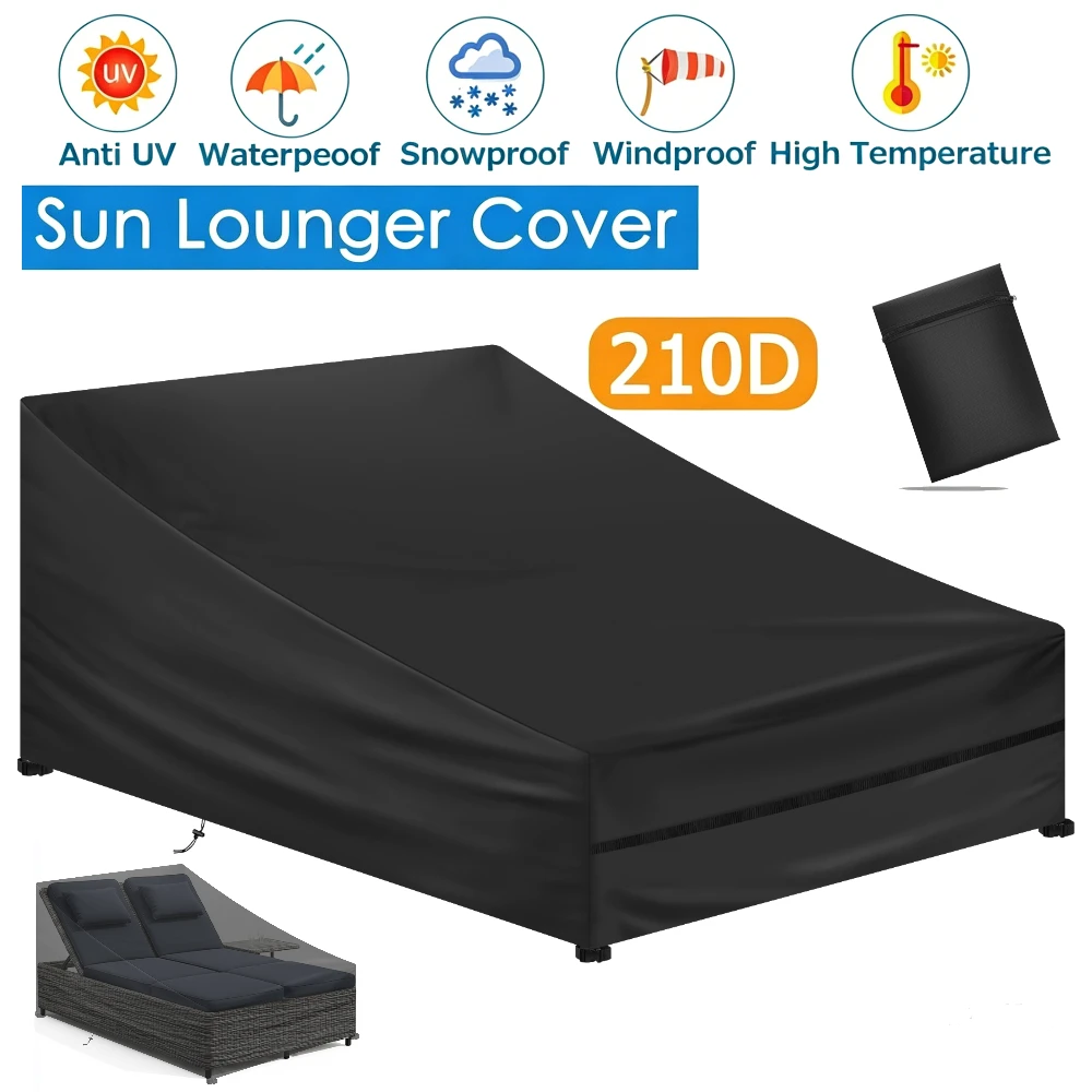 Patio Chaise Lounge Cover Waterproof Sunlounger Cover Outdoor Lounge Chair Cover Anti-UV and Dustproof Lawn Furniture Cover ﻿