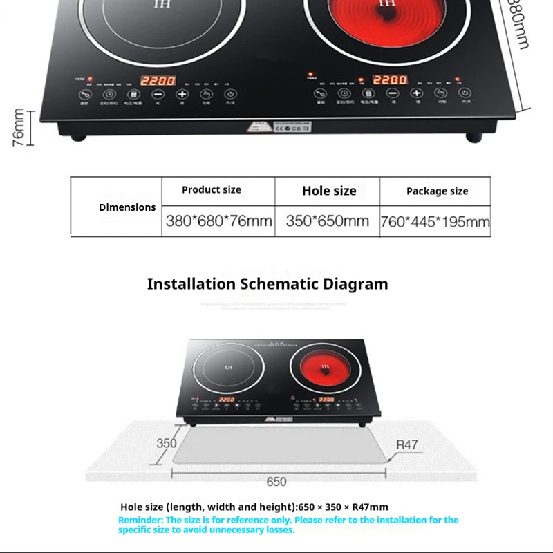 Estufa de cerámica de escritorio comercial de doble cabezal, Cocina de Inducción eléctrica integrada, olla caliente, estufa magnética, uso doméstico, CB, 20V/110V