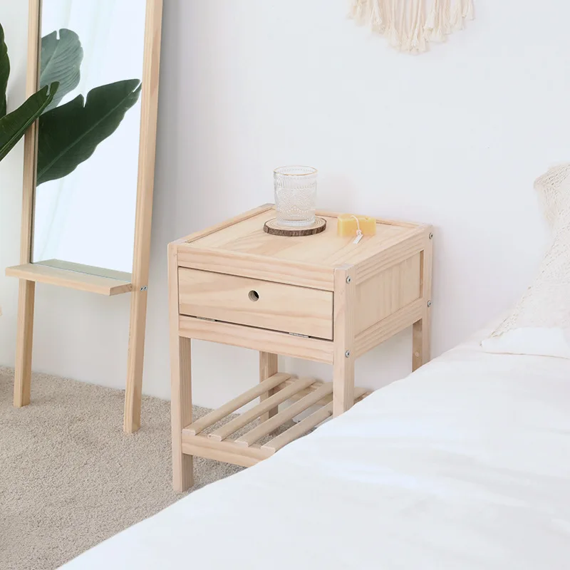 Wuli Bedside Table Solid Wood Nordic Log Bedside Small Cabinet Simple Modern Bedside Table Bedroom Bedside Storage Locker