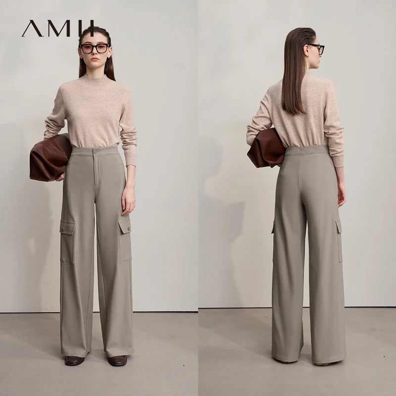 Amii Minimalism Women Pants 2025 Autumn New Casual Loonse Wide-leg Trousers Solid Color Versatile Knit Pants for Woman 12543186