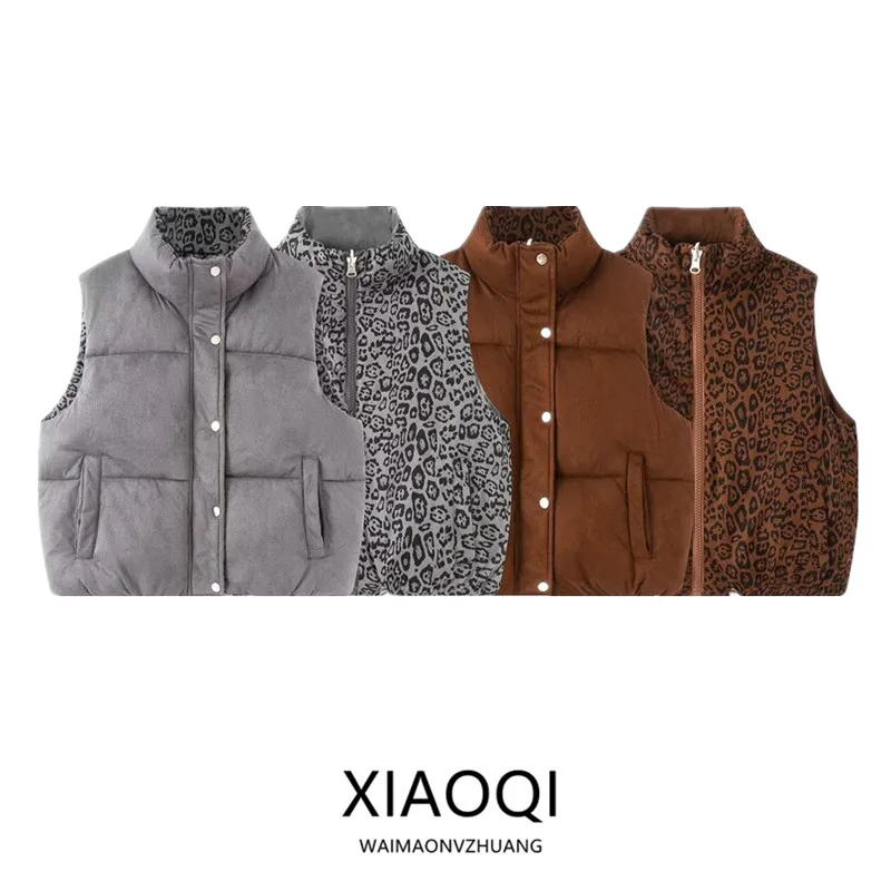 

Double-Sided Wearable Retro Leopard Print down Cotton Vest Jaet 2025 Autumn New Arrival Women's Faion Design Commute Sl...