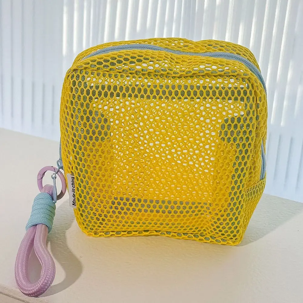 Durable Handle Mesh Zipper Bags Washable Lightweight Square Toiletry Bag Reusable Wear-proof Coin Purse Lipstick