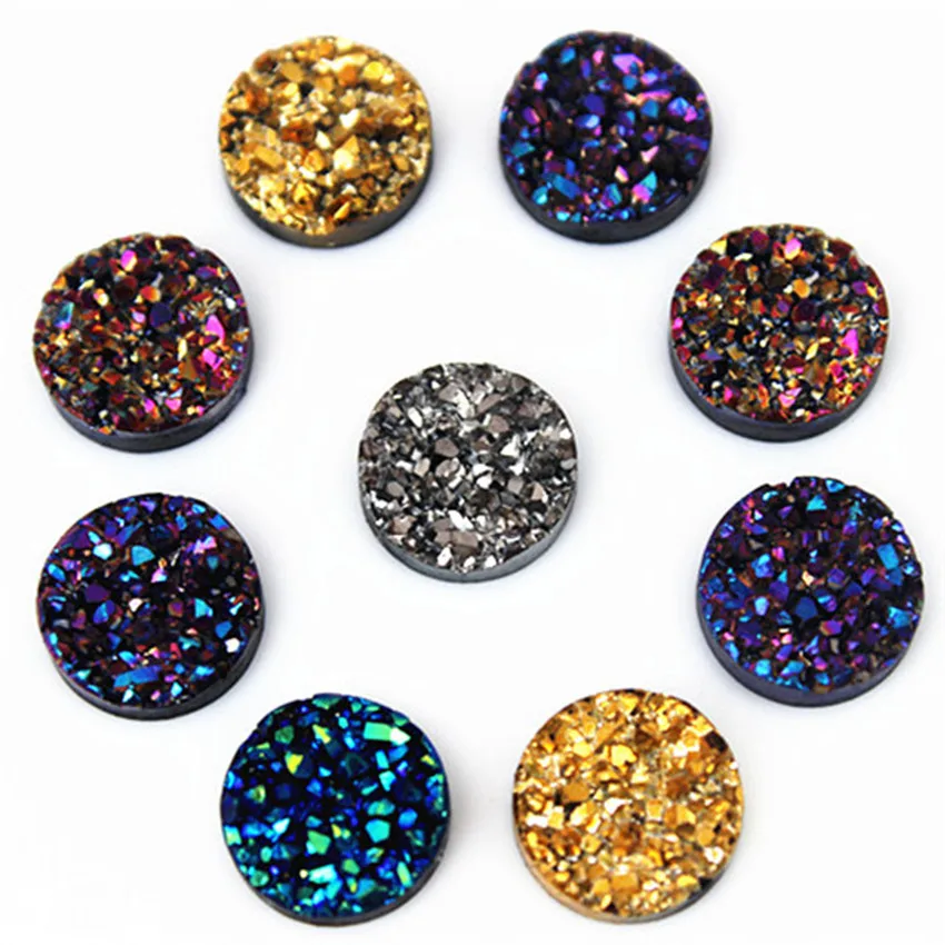 60PCS 12mm Round AB Resin Bling Irregularity Surface Ore Crystal Flatback Rhinestone Ornament DIY Wedding Appliques Craft MC82