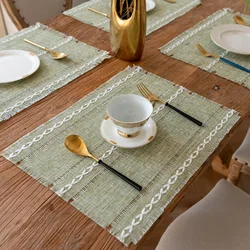 Set of 4 Cotton Linen Placemats Rustic Hemstitch Place Mats for Kitchen Dining Room Kitchen Table Decoration Vintage Coasters