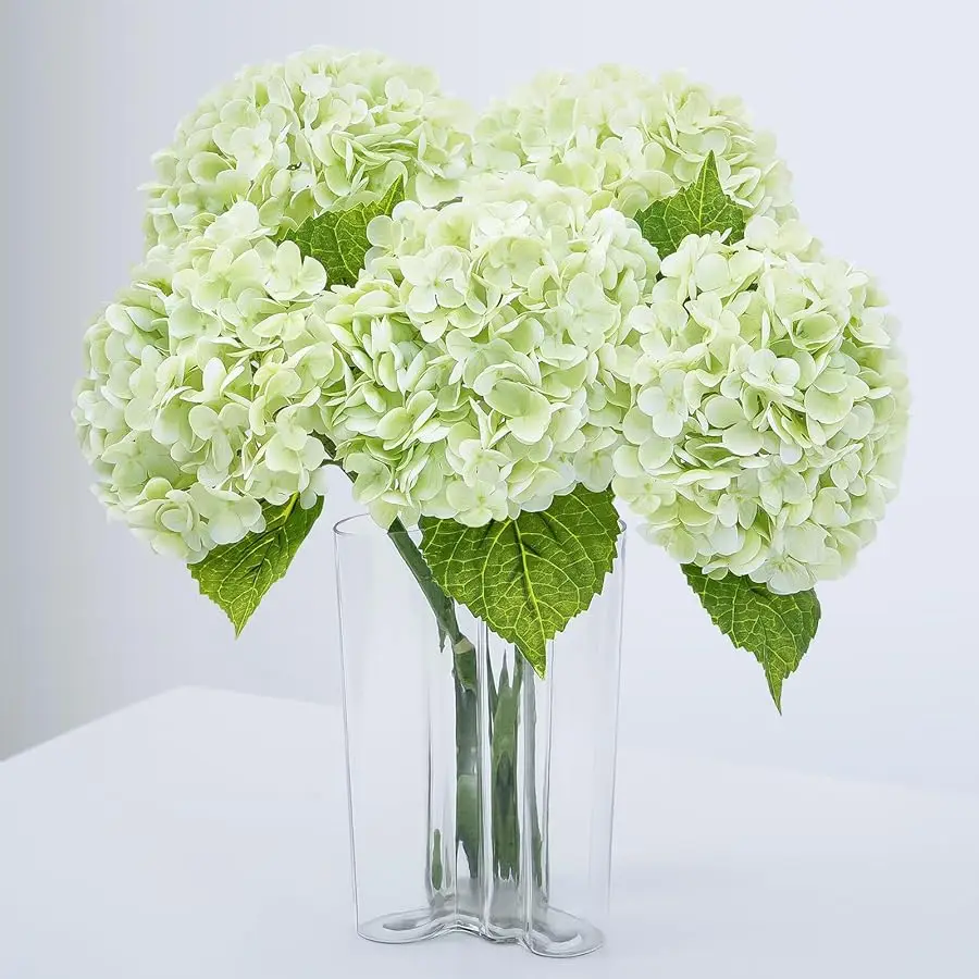 

21" Real Touch Green Hydrangea Artificial Flowers with Long Stem & Leaves, Full Latex Faux Hydrangea Flowers for Home Decor Part