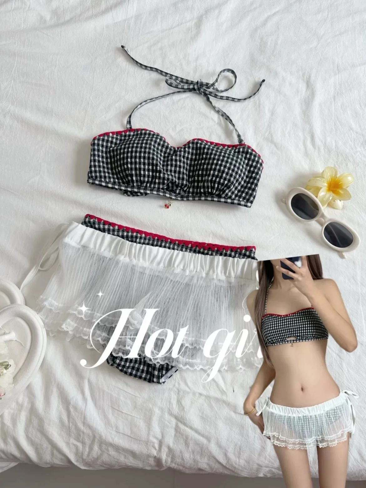 

Модный клетчатый комплект бикини для вечеринок, женский купальник для похудения, праздничный купальник для девушек, комплект из двух предметов, спортивный костюм для йоги и фитнеса, товары для любителей спорта