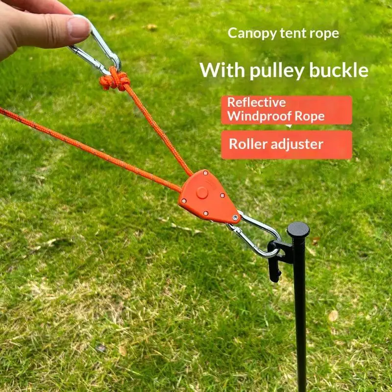 4/6m Adjustable Camping Tent Awning Wind Rope With Fastener Buckle Pulley Tensioner Ratchet Hangers For Lights