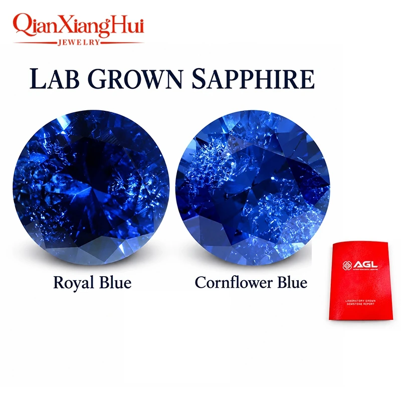 Royal Blue Cornflower Blue Color Lab Created Sapphire Round Shape Diamond Cut Including Minor Cracks Inclusions Loose Gem Stone