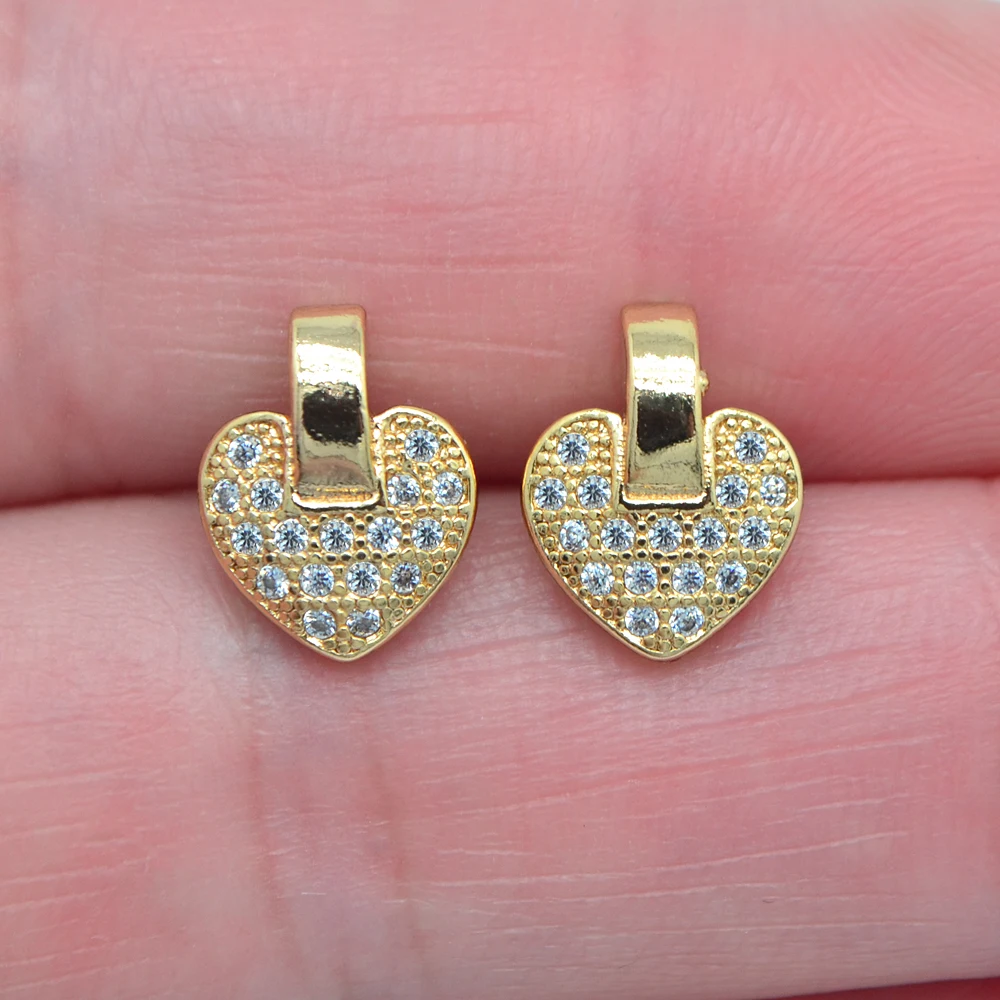 Fashion Gold Color Women Clear Cubic Zirconia CZ Tender Love Heart Stud Earrings Jewelry