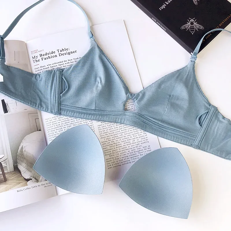 Reggiseno in cotone 95% a 5 colori e slip a vita alta da donna intimo sexy set di reggiseni lingerie comfort femminile senza cuciture a righe francesi