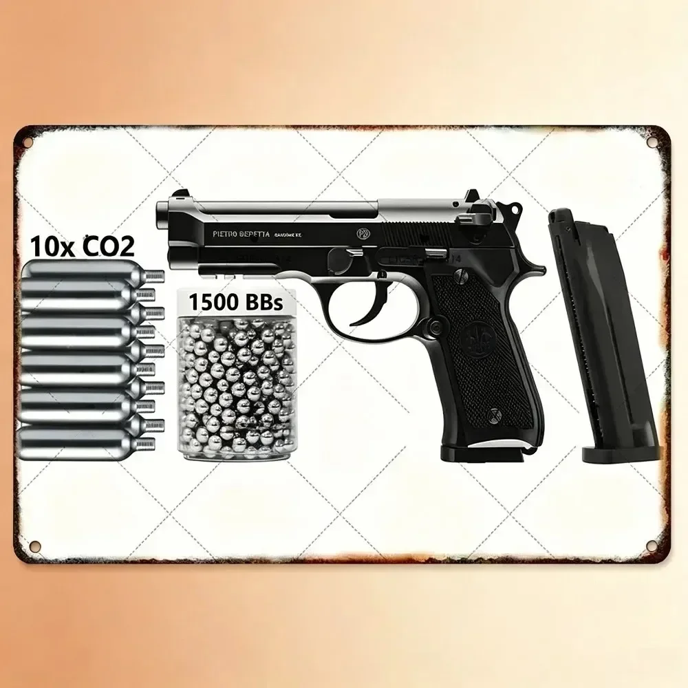 CIFBUY Retro Metal Tin Sign Pattern Wall Plate Decor, Firearm Inspired Wall Art Ornament for Garage Bar Man Cave Home Decor