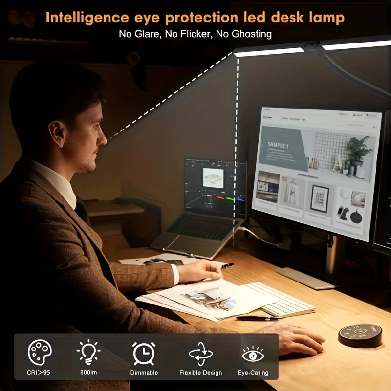 LED Desk Lamp for Home Office - 24 Watt Eye-Care Architectural Desk Lamp with Fixture, Desk Lamp with 5-Color Stepless Dimmer image 6