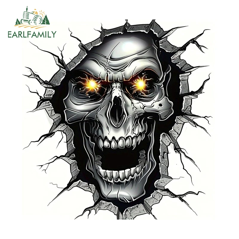 EARLFAMILY Illumination Skull Tear Fine Stickers Cool Rearview Mirror Trunk Decals Sunscreen Vinyl Car Decoration Accessories