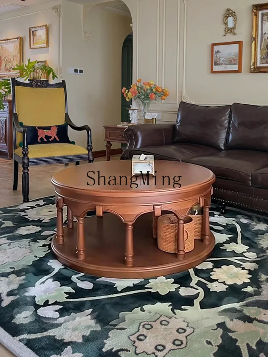 

CL storage table log coffee tablesolid wood round coffee table simple small apartment living room