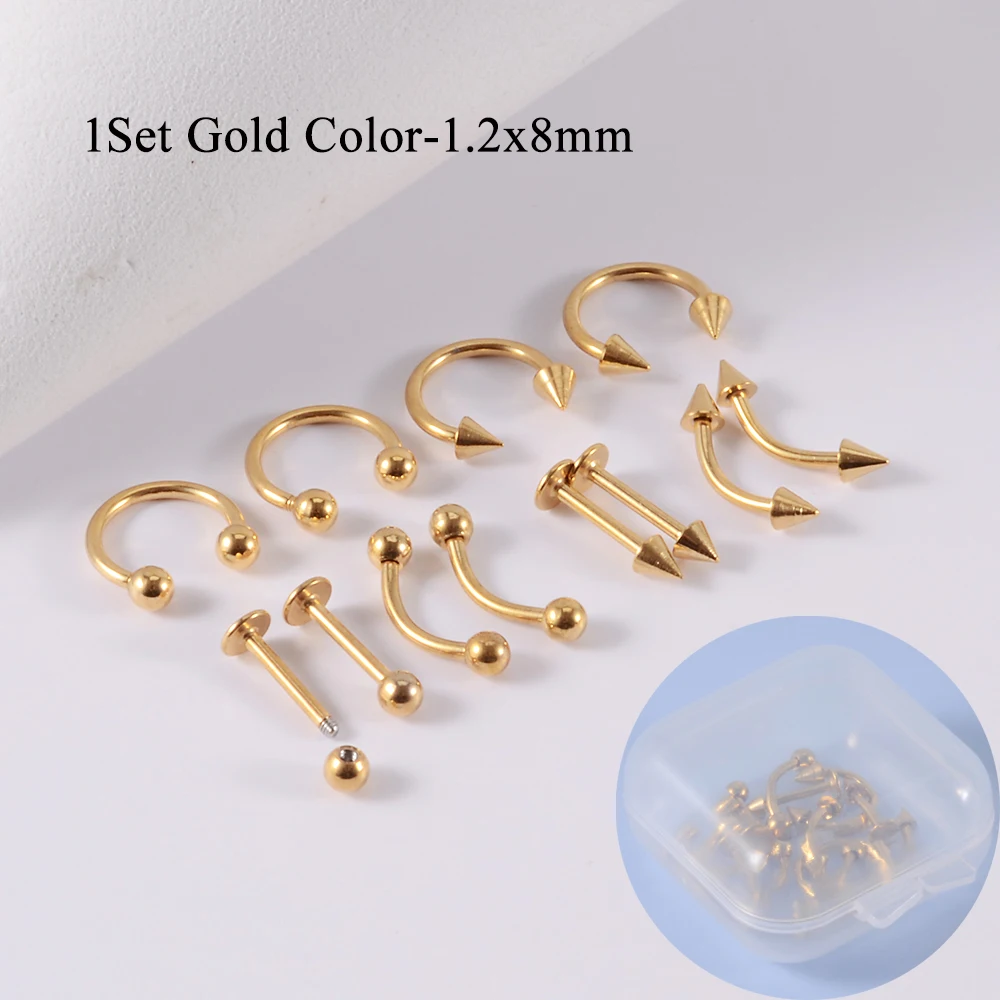 12 teile/satz Chirurgenstahl Silber Farbe Vergoldet Schwarz Regenbogen Ohr Nase Augenbraue Labret Grundlegende Piercing Schmuck Set 8mm